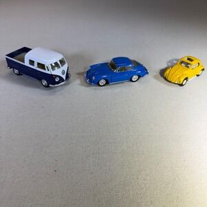 Kinsmart VW Bus Pickup Porsche 356B and Vintage Tootsietoy VW Beetle Diecast Lot